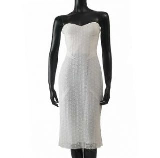 Versace Cotton & Silk Blend White Bustier Strapless Knee Lenght Lace Dress (X Small, White)
