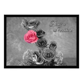 Pink Rose with Black and White Background Invitations
