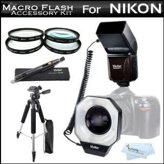 Vivitar Macro Ring Flash For Nikon Df, D5300 D5200 D3300 D3200 D5000 D5100 D3000 D3100 D800 D600 D610 DSLR (18 55mm lens) Vivitar DF 586 Dedicated Macro Ring Flash + 52MM Macro Close Up Lens Kit Includes +1 +2 +4 +10 Filters + 57 Tripod + Lens Pen ++  Dig