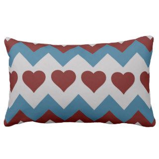 Fun Red and Blue Hearts Chevron Pattern Throw Pillows