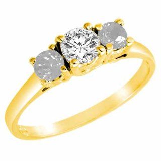 DivaDiamonds 3WQDWQ100Y6 14K Yellow Gold Round 3 Stone Diamond and White Quartz Accented Ring   Size 6 Diva Diamonds 