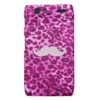Pink Cheetah Print Glitter Photo Print Mustache Droid RAZR Cases