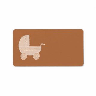 Old Fashioned Beige Baby Stroller on Brown. Custom Address Label