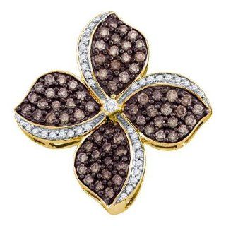 10K Yellow Gold 1.06 TCW Cognac Diamond Flower Pendant Will Ship With Free Velvet Jewelry Gift Box Lagoom Jewelry