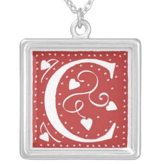 C Letter Hearts Red White Monogrammed Jewelry
