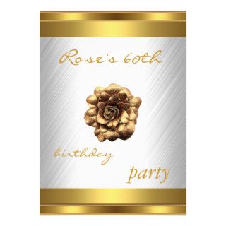 Invitation 60th Birthday Elegant White Gold Rose