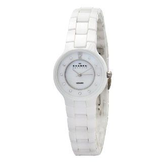 Skagen Women's 572SSXWC1 White Ceramic Watch Swarovski Elements Mother Of Pearl Dial Watch Watches