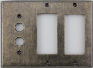 Aged Antique Brass Three Gang Combination Switch Plate   One Push Button Light Switch Opening Two GFI/Decora Openings    