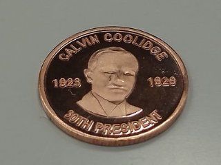 1 gram copper "Calvin Coolidge" 30th president bullion round/bar .999 fine/pure 