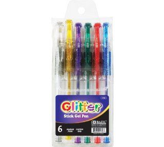 BAZIC Glitter Color Gel Pen w/ Cushion Grip, 6/pack, Assorted Color (1796 12P)  Gel Ink Rollerball Pens 