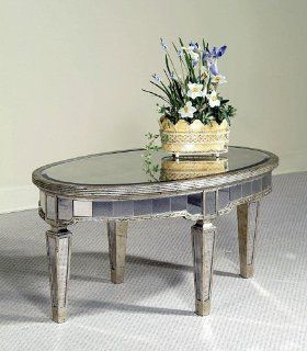Bassett Mirror Borghese Mirrored Oval Cocktail Table in Silver   Coffee Tables