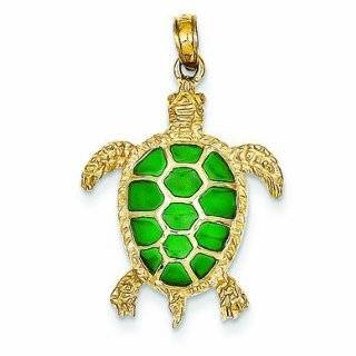  14K Gold Green Translucent Acrylic Sea Turtle Pendant Jewelry