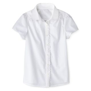 Cherokee Girls School Uniform Short Sleeve Ruffled Blouse   True White Xl