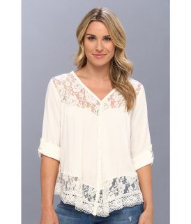 Karen Kane Rolled Sleeve Contrast Lace Blouse Womens Blouse (Beige)