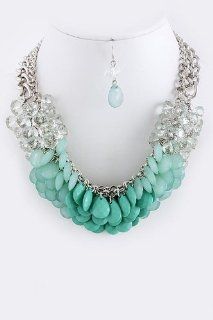 D2 by Dikuza Turquoise Gradation Teardrop Jewel Chain Bib Jewelry Fashion Statement Necklace Turquoise Jewelry Bib Set Jewelry
