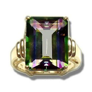16X12 Emerald Cut Mystic Green Topaz Ladies Gold Ring Jewelry