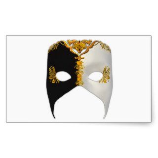 Venetian Masque Black, White and Gold Rectangle Sticker