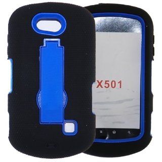 [JNJ] Cricket ZTE X501 Groove Impact Hybrid Case Double Layer W/ KickStand Black Blue Cell Phones & Accessories