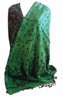 Braja Clothing womens Gayatri Mantra & Om Prayer Meditation Shawl Green One Size Pashmina Shawls