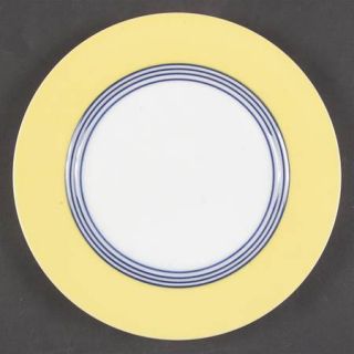 Fitz & Floyd Circa Salad Plate, Fine China Dinnerware   Yellow W/Blue Rings