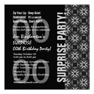 Any Year Surprise Birthday Black and White Q130 Invitations