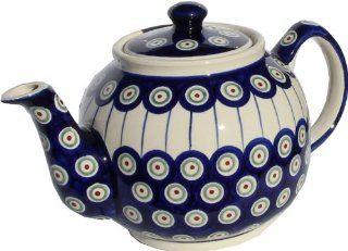 Polish Pottery Teapot From Zaklady Ceramiczne Boleslawiec #596 8, Height 5.6" Capacity 0.9 Qt. Kitchen & Dining
