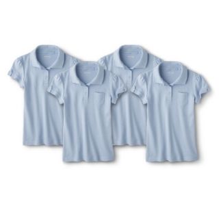 Cherokee Girls School Uniform 4 Pack Short Sleeve Interlock Polo   Windy Blue
