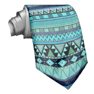 Aztec patterns blue/mint/green neck tie