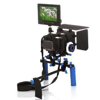 Yimidear Universal Professional Pro Professional DSLR Video Movie Kit Combination PAD Shoulder Support Mount Rig+2 Hand Grips With 15mm Rail Rods+ Follow Focus Finder With Gear Belt +Matte Box+High Quality HD 1080P 7" Portable Monitor With HDMI Input 