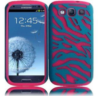 Samsung Galaxy S3 i9300, i747, L710, T999,i535 Zebra Design   Rubberized Blue(PC)+Hot Pink(Silicone) Cell Phones & Accessories