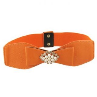 Lady Orange Beads Decor Press Stud Button Elastic Cinch Band Belt