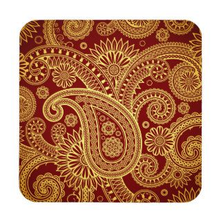 Oriental Trendy Persian Paisley Red, Yellow Drink Coaster