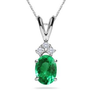 0.06 Cts Diamond & 0.62 Cts Natural Emerald Pendant in 14K White Gold Jewelry