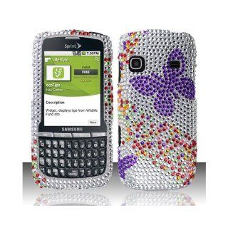 Silver Purple Butterfly Bling Gem Jeweled Crystal Cover Case for Samsung Replenish SPH M580 Cell Phones & Accessories