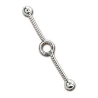 Surgical Steel Basic Industrial Barbell Earring with Center Loop Design in Steel Color (Size 14 GA x 40 mm x 5 mm) Jewelry