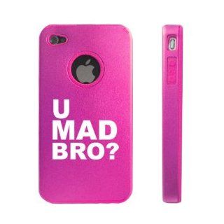 Apple iPhone 4 4S 4G Hot Pink DD582 Aluminum & Silicone Case U Mad Bro? Cell Phones & Accessories