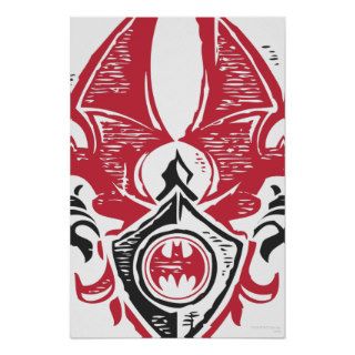 Red and Black Bat Stamp Crest Posters