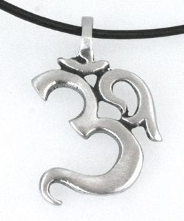 Pewter Ohm Om Yoga Namaste Buddhist Pendant on Leather Necklace Jewelry