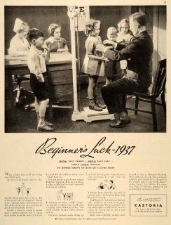1937 Ad Fletcher's Castoria Castor Oil Children Laxative Drug Remedy Doctor   Original Print Ad  