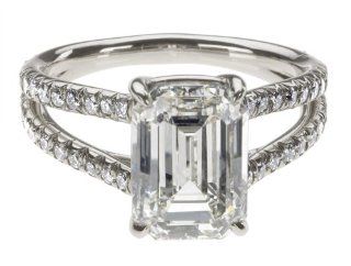 Platinum Emerald Cut Diamond Ring, (GIA Certified 4.06 ct, K Color, VS1 Clarity), Size 6 Engagement Rings Jewelry