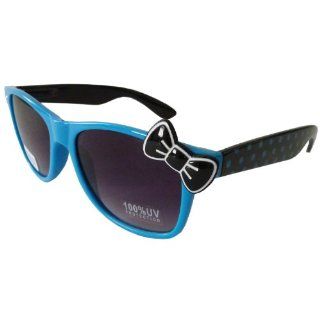 Hello Kitty Polka Dot Style Designer Inspired Wayfer Retro Sunglasses   Blue/Black with Black Bow Sports & Outdoors