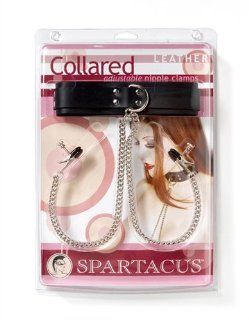 Spartacus Leather Collar W/ Black Nipple Clamps Health & Personal Care