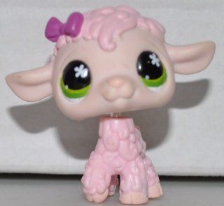 Lamb #585 (Pink, Green Eyes, Purple Bow) Littlest Pet Shop (Retired) Collector Toy   LPS Collectible Replacement Single Figure   Loose (OOP Out of Package & Print) 