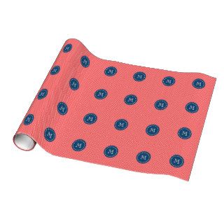 Navy Blue, Coral Chevron Pattern  Your Monogram Gift Wrapping Paper
