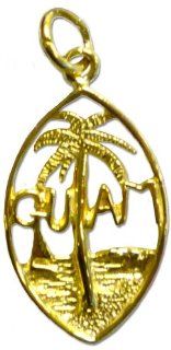 14K (585) 0.7 inch Yellow Gold Guam Seal Pendant Dimensional Background Solid Gold Frame Jewelry