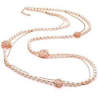 Honeystore Girl's Cubic Zirconia 18 k Rose Gold Imitation Pearl Necklace Color Pink Jewelry