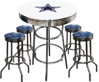 5 Piece Dallas Cowboys Logo Chrome Finish White Pub Table w/ 4 Bar Stools   Home Bars