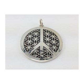 925 Sterling Silver Peace Sign front and Flower of Life Pattern on Back Pendant JD Designs Jewelry