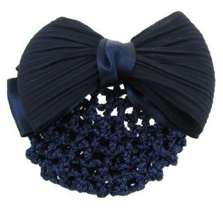 Dark Blue Ruched Bowknot Snood Net Barrette Hair Clip Bun Cover for Woman  Snoods For Women  Beauty