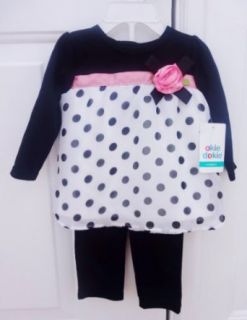 Okie Dokie Three piece Girls Outfit and Headband Black with Polka Dots (Pink Rose) 3 6 Months Infant And Toddler Bodysuit Footies Clothing